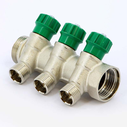 Коллектор 3 выхода Tiemme 1"x1/2"евроконус с вентилями, никелированый 1840005