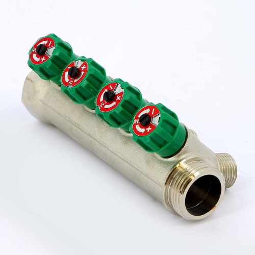 Коллектор 4 выхода Tiemme 1"x1/2"евроконус с вентилями, никелированый 1840004