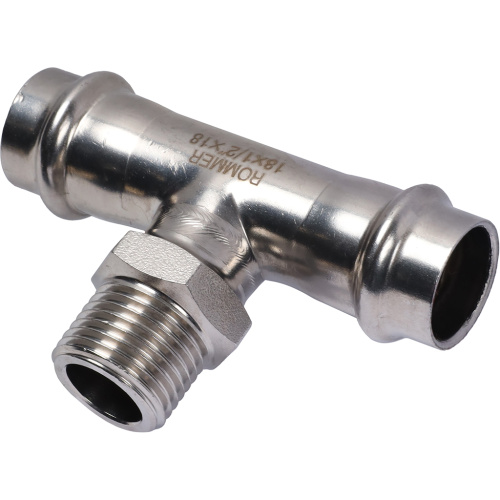 Тройник с резьбой ВПр-НР 18x1/2"x18 пресс, нержавеющая сталь Rommer Тройник с резьбой ВПр-НР 18x1/2"x18 пресс, нержавеющая сталь Rommer