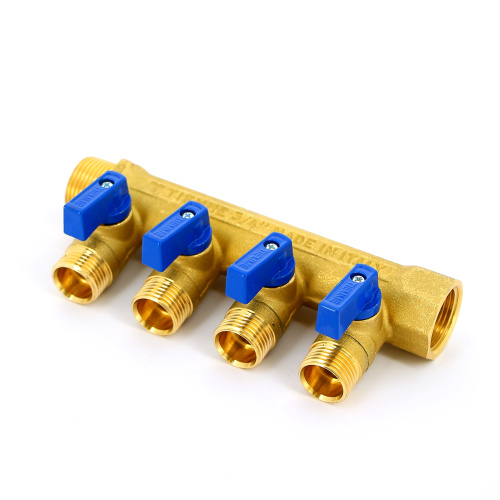 Коллектор 4 выхода Tiemme 3/4"x1/2"евроконус с кранами, латунь 1820016