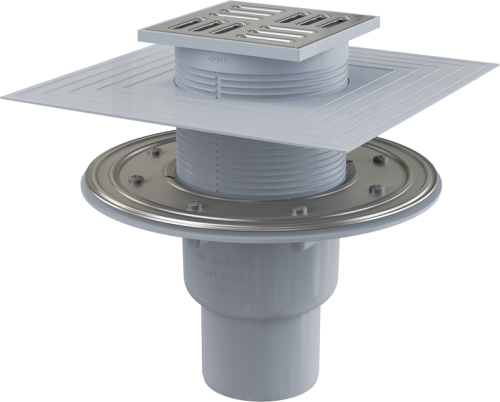 Сливной трап Alcaplast 105х105/50/75 мм, прямая подводка, решетка и фланец из нержавеющей стали, воротник – 2–х уровневая изоляция, комбинированный гидрозатвор SMART APV2324 Сливной трап Alcaplast 105х105/50/75 мм, прямая подводка, решетка и фланец из нержавеющей стали, воротник – 2–х уровневая изоляция, комбинированный гидрозатвор SMART APV2324