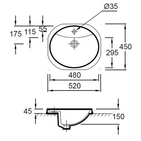 Раковина врезная Jacob Delafon Odeon E1357-00 белый 480х180х450 Раковина врезная Jacob Delafon Odeon E1357-00 белый 480х180х450