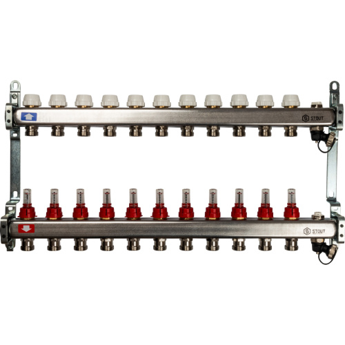 Коллектор отопления STOUT 1"нержа., 11x3/4" с расxодомерами, без кранов SMS 0927 000011