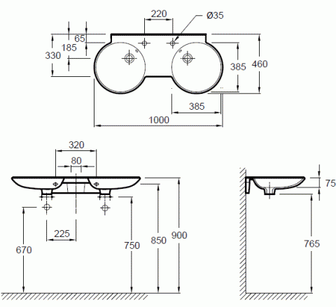 Раковина Jacob Delafon Formilia E4502-00 белый 1000х140х460 Раковина Jacob Delafon Formilia E4502-00 белый 1000х140х460