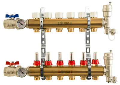 Коллектор отопления STOUT 1"латунь, 10x3/4" в сборе с расходомерами SMS 0473 000010