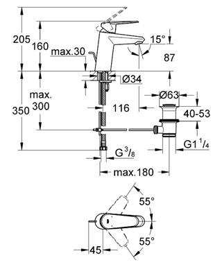 Смеситель для раковины Grohe Eurodisc Cosmopolitan 33190002 хром, донный клапан Смеситель для раковины Grohe Eurodisc Cosmopolitan 33190002 хром, донный клапан