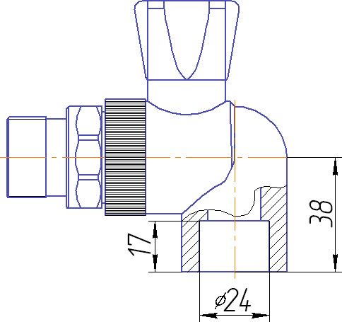 Кран разборный угловой Kalde 25x3/4"Н полипропилен 3242-vre-250c00