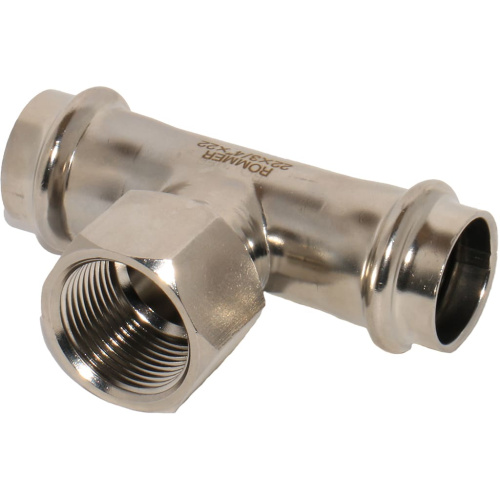 Тройник с резьбой ВПр-ВР 22x3/4"x22 пресс, нержавеющая сталь Rommer Тройник с резьбой ВПр-ВР 22x3/4"x22 пресс, нержавеющая сталь Rommer