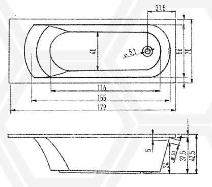 Акриловая ванна Eurolux MIAMIKA 180х70 E1018070022 Акриловая ванна Eurolux MIAMIKA 180х70 E1018070022