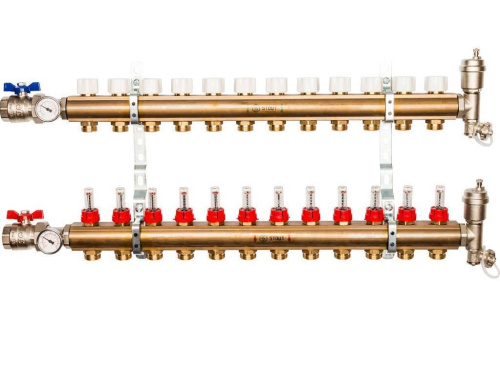 Коллектор отопления STOUT 1"латунь, 12x3/4" в сборе с расходомерами SMB 0473 000012