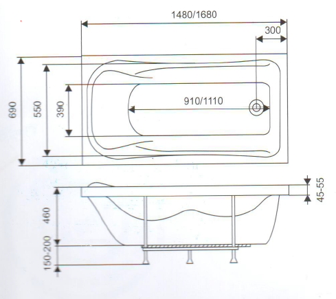 Акриловая ванна Eurolux AFINA 170x70 E101707001 Акриловая ванна Eurolux AFINA 170x70 E101707001