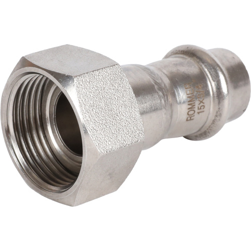 Соединитель с накидной гайкой 15x3/4" пресс, нержавеющая сталь Rommer Соединитель с накидной гайкой 15x3/4" пресс, нержавеющая сталь Rommer