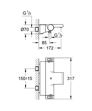 Смеситель для ванны Grohe Grohtherm 2000 34464001 Хром, полочка съемная, термостатический Смеситель для ванны Grohe Grohtherm 2000 34464001 Хром, полочка съемная, термостатический