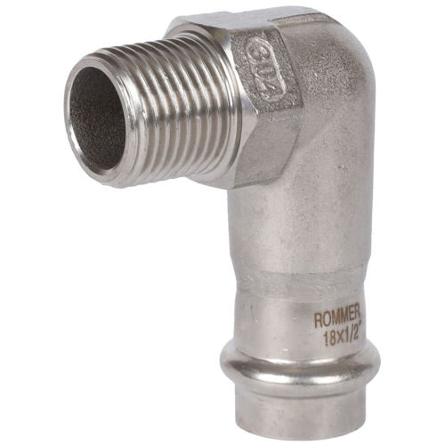 Угольник с резьбой ВПр-НР 18х1/2" пресс, нержавеющая сталь Rommer Угольник с резьбой ВПр-НР 18х1/2" пресс, нержавеющая сталь Rommer