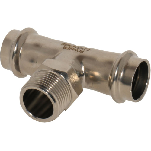 Тройник с резьбой ВПр-НР 22x3/4"x22 пресс, нержавеющая сталь Rommer Тройник с резьбой ВПр-НР 22x3/4"x22 пресс, нержавеющая сталь Rommer