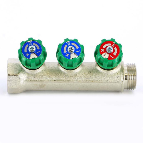 Коллектор 3 выхода Tiemme 3/4"x1/2"евроконус с вентилями, никелированый 1840002
