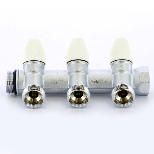 Коллектор 3 выхода Tiemme 3/4"x3/4"евроконус с вентилями, никелированый 1860011
