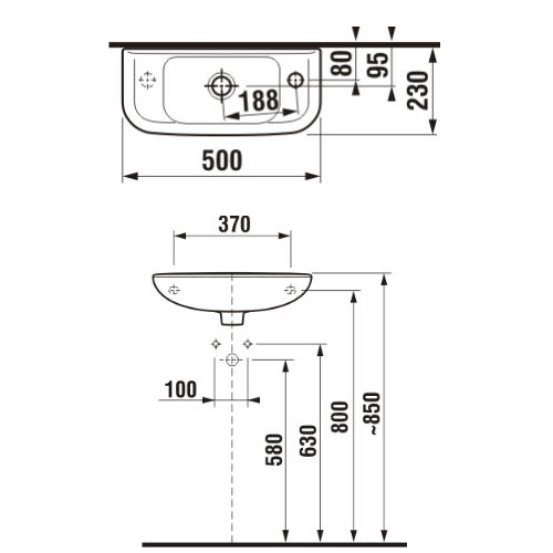 Раковина Jika Olymp 156130001051 белый, отверстие слева 500x230 Раковина Jika Olymp 156130001051 белый, отверстие слева 500x230