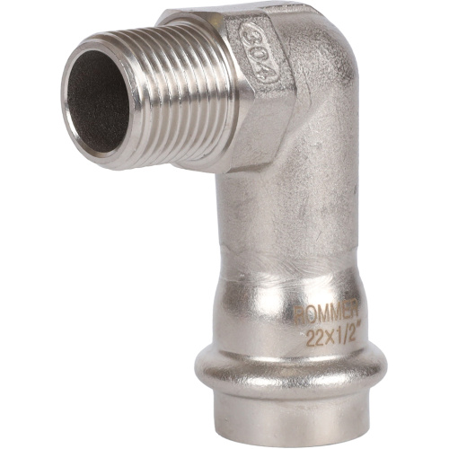 Угольник с резьбой ВПр-НР 22х1/2" пресс, нержавеющая сталь Rommer Угольник с резьбой ВПр-НР 22х1/2" пресс, нержавеющая сталь Rommer