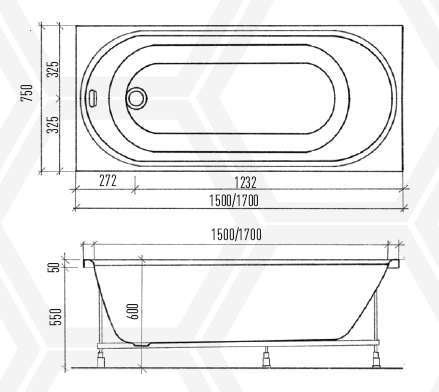 Акриловая ванна Eurolux OBERONY 150х75 E1015075024 Акриловая ванна Eurolux OBERONY 150х75 E1015075024