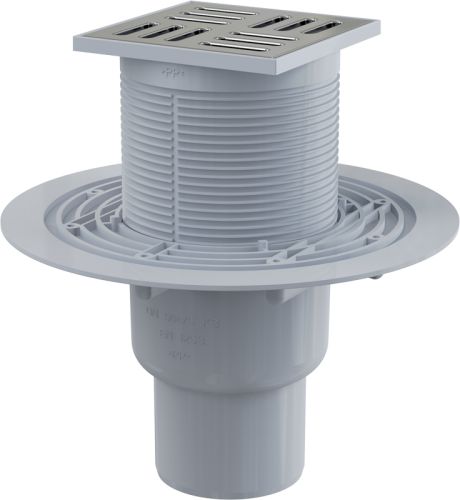 Сливной трап Alcaplast 105х105/50 мм, прямая подводка, решетка из нержавеющей стали, гидрозатвор мокрый APV201 Сливной трап Alcaplast 105х105/50 мм, прямая подводка, решетка из нержавеющей стали, гидрозатвор мокрый APV201