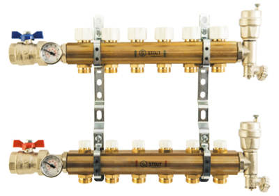 Коллектор отопления STOUT 1"латунь, 9x3/4" в сборе без расходомеров SMS 0468 000009