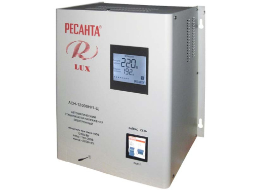 Стабилизатор напряжения Ресанта Lux АСН-12000Н/1-Ц с байпасом и розеткой, однофазный Стабилизатор напряжения Ресанта Lux АСН-12000Н/1-Ц с байпасом и розеткой, однофазный