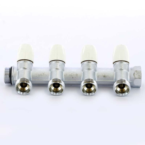 Коллектор 4 выхода Tiemme 3/4"x3/4"евроконус с вентилями, никелированый 1860015