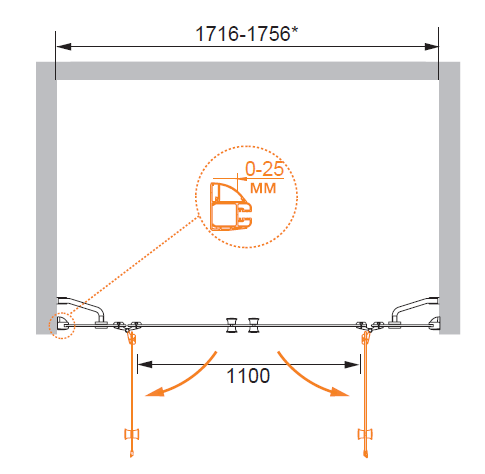 Душевая дверь в нишу Cezares VERONA-W-B-22-180-P-Cr