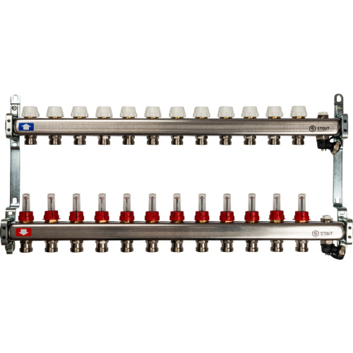 Коллектор отопления STOUT 1"нержа., 12x3/4" с расxодомерами, без кранов SMS 0927 000012