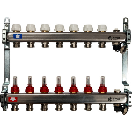 Коллектор отопления STOUT 1"нержа., 7x3/4" с расxодомерами, без кранов SMS 0927 000007