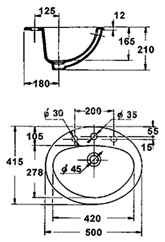 Раковина врезная Jacob Delafon Oval E1358-00 белый 500х210х415 Раковина врезная Jacob Delafon Oval E1358-00 белый 500х210х415