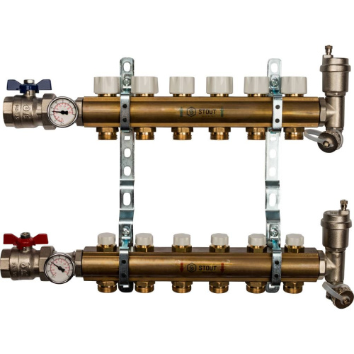 Коллектор отопления STOUT 1"латунь, 6x3/4" в сборе без расходомеров SMS 0468 000006