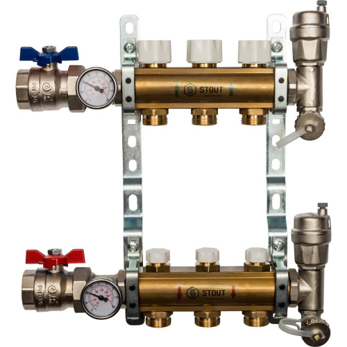 Коллектор отопления STOUT 1"латунь, 3x3/4" в сборе без расходомеров SMB 0468 000003