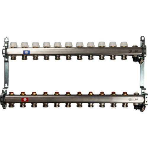 Коллектор Stout из нержавеющей стали без расходомеров, с клапаном вып. воздуха и сливом 11 вых. SMS-0932-000011