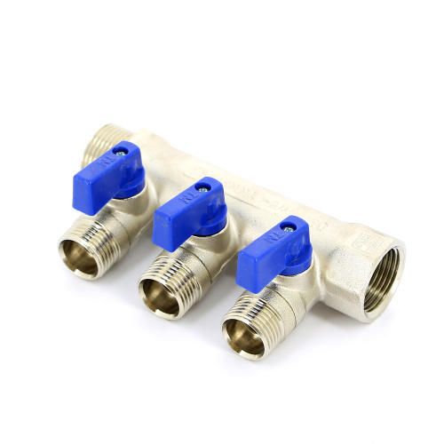 Коллектор 3 выхода Tiemme 3/4"x1/2"евроконус с кранами, никелированый 1820003