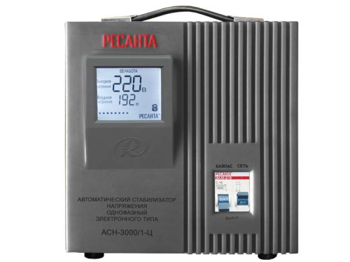 Стабилизатор напряжения Ресанта АСН-3000/1-Ц с байпасом, однофазный Стабилизатор напряжения Ресанта АСН-3000/1-Ц с байпасом, однофазный