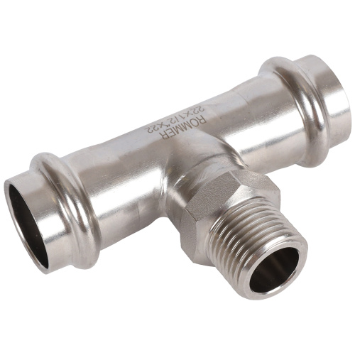 Тройник с резьбой ВПр-НР 22x1/2"x22 пресс, нержавеющая сталь Rommer Тройник с резьбой ВПр-НР 22x1/2"x22 пресс, нержавеющая сталь Rommer