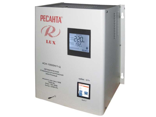 Стабилизатор напряжения Ресанта Lux АСН-10000Н/1-Ц с байпасом и розеткой, однофазный Стабилизатор напряжения Ресанта Lux АСН-10000Н/1-Ц с байпасом и розеткой, однофазный