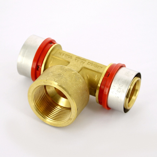 Тройник с резьбой пресс Tiemme 63x1"Вx63 металлопластик 1650162