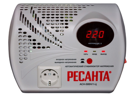 Стабилизатор напряжения Ресанта АСН-500Н/1-Ц с розеткой, однофазный Стабилизатор напряжения Ресанта АСН-500Н/1-Ц с розеткой, однофазный