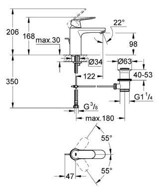 Смеситель для раковины Grohe Eurosmart Cosmopolitan 23325000 хром, донный клапан Смеситель для раковины Grohe Eurosmart Cosmopolitan 23325000 хром, донный клапан