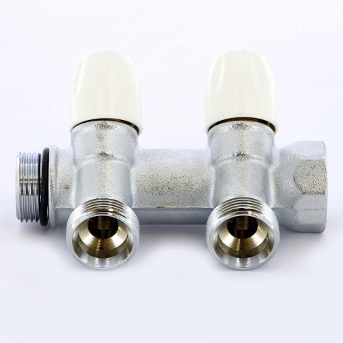 Коллектор 2 выхода Tiemme 3/4"x3/4"евроконус с вентилями, никелированый 1860026