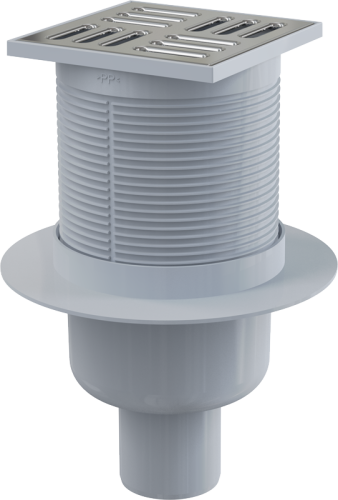 Сливной трап Alcaplast 105х105/50 мм, прямая подводка, решетка из нержавеющей стали, гидрозатвор мокрый APV2 Сливной трап Alcaplast 105х105/50 мм, прямая подводка, решетка из нержавеющей стали, гидрозатвор мокрый APV2