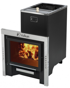 Дровяная печь банная ВУЛКАН Эльбрус 26 панорама Б бак 35л 12-26 м.куб.