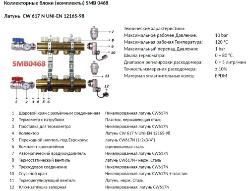 Коллектор отопления STOUT 1"латунь, 3x3/4" в сборе без расходомеров SMB 0468 000003