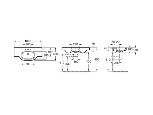 Раковина Roca Meridian 1000x460 настенная 32724B000
