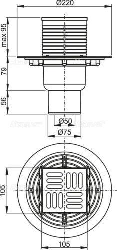 Сливной трап Alcaplast 105х105/50 мм, прямая подводка, решетка из нержавеющей стали, гидрозатвор мокрый APV201 Сливной трап Alcaplast 105х105/50 мм, прямая подводка, решетка из нержавеющей стали, гидрозатвор мокрый APV201