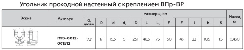 Водорозетка проходная ВПр-ВР 15х1/2" пресс, нержавеющая сталь Rommer Водорозетка проходная ВПр-ВР 15х1/2" пресс, нержавеющая сталь Rommer