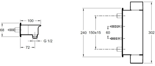 Смеситель для душа Jacob Delafon Stance E9104-CP Хром, термостатический Смеситель для душа Jacob Delafon Stance E9104-CP Хром, термостатический